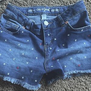 Blue Jean short, red,white,blue stars (super stretch) 9$